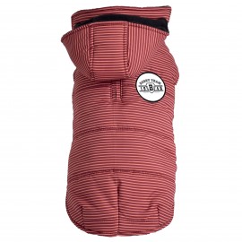 RED/ORANGE STRIPED DOWN JACKET WITH HOOD