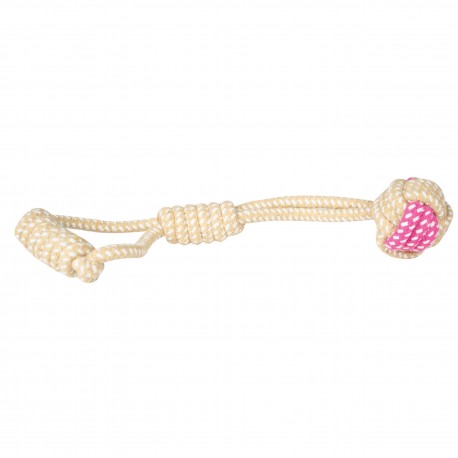 ROPE TOY WITH BALL DIAM 5CM BICOLOR PINK AND BEIGE 28CM