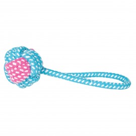 ROPE TOY BALL DIAM 5CM WITH BICOLOUR BLUE AND PINK HANSE 18CM