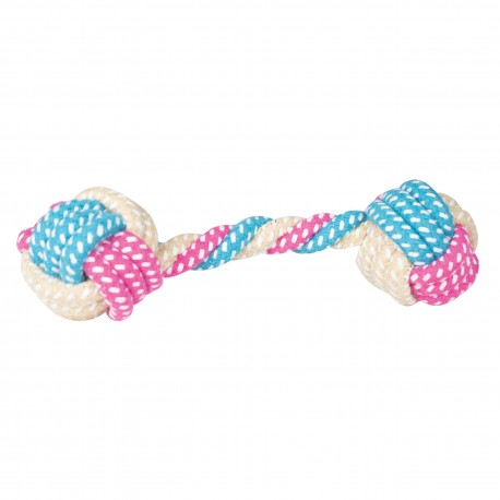 DOUBLE BALL TOY DIAM 5CM WITH BLUE PINK BEIGE ROPE 18CM